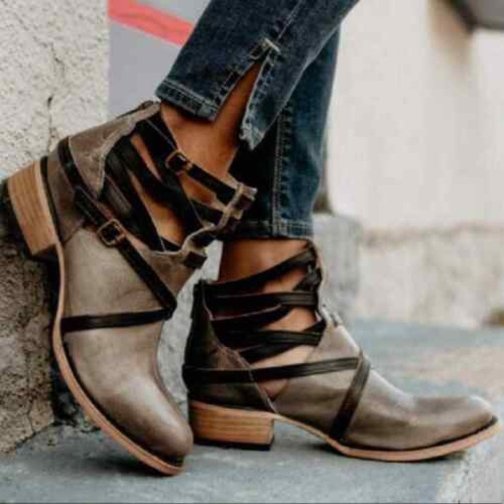 Freebird Stair Distressed Leather Strappy Boho Western Ankle Bootie Size 7